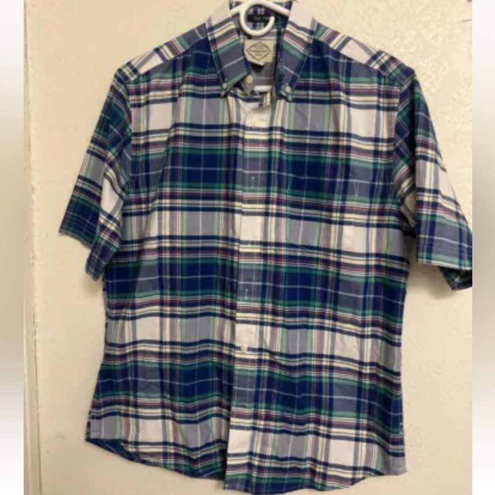 St Johns Bay Classic Fit Blue/White Plaid Short Sleeve Button Down Shirt Mens M